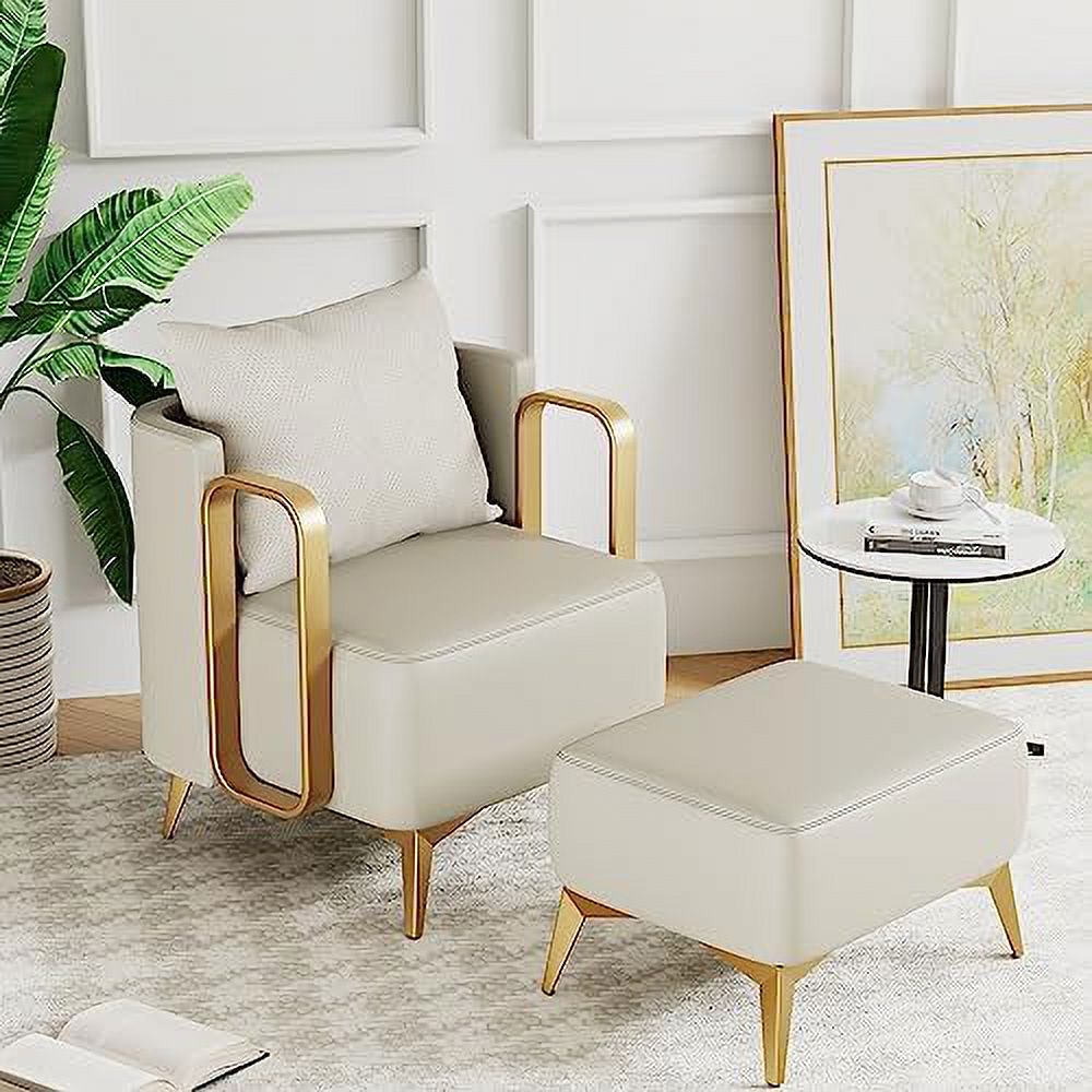 Accent Chair with Ottoman Faux Leather Single Sofa Armchair with Golden Metal Legs D434071