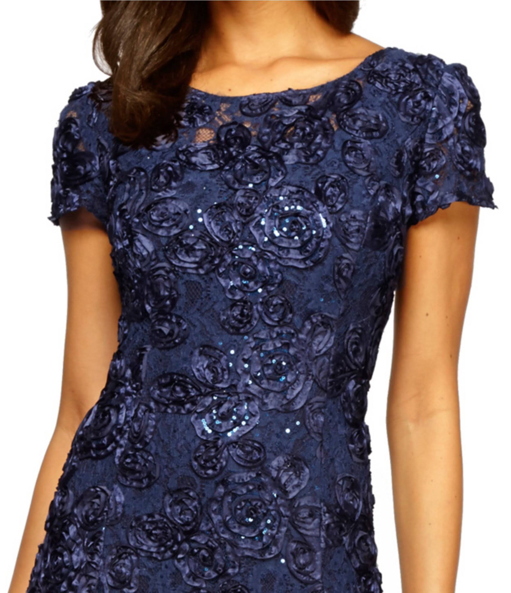 Navy Petite Lace A-Line Gown T747612