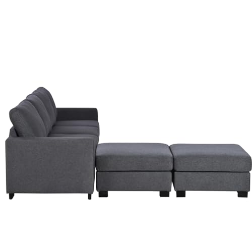 Large U-Shaped Sectional Sofa with Removable Ottomans, Gray Polyester N43038