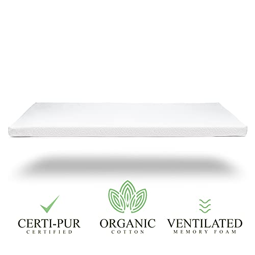 Organic Cotton Crib Topper with Ventilated 2-Inch Memory Foam Mattress Topper Pad F517892