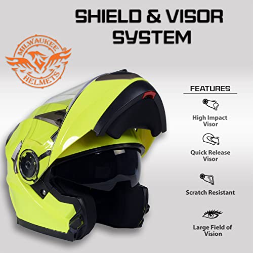 Neon Yellow Motorcycle Modular Helmet with Drop Down Visor K37827