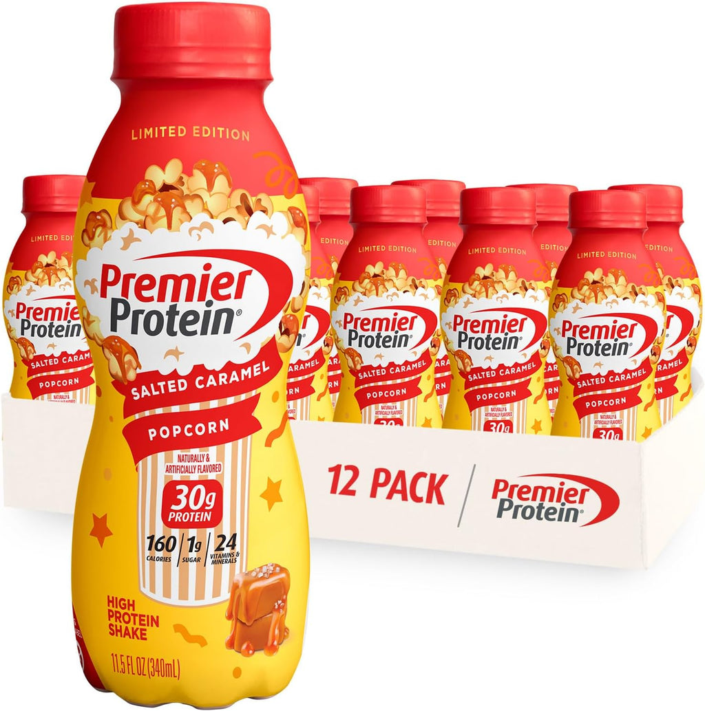 12 Pack Premier Protein Shake Salted Caramel Popcorn and Cake Batter W366