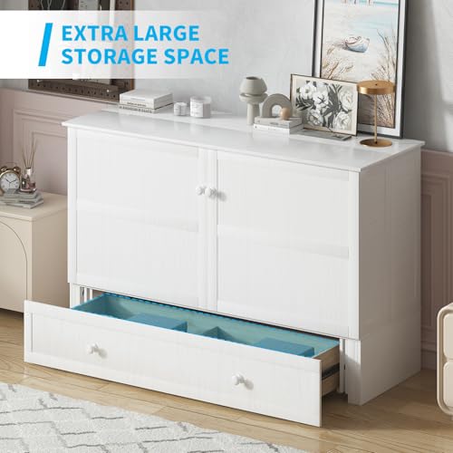 White Queen Cabinet Bed with Tri-fold Mattress Z11196