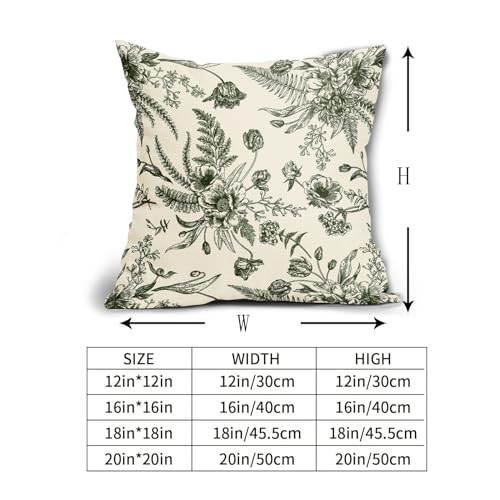 Dark Green Cream Flowers 20x20 Inch 2 Packs Throw Pillow Covers U6910