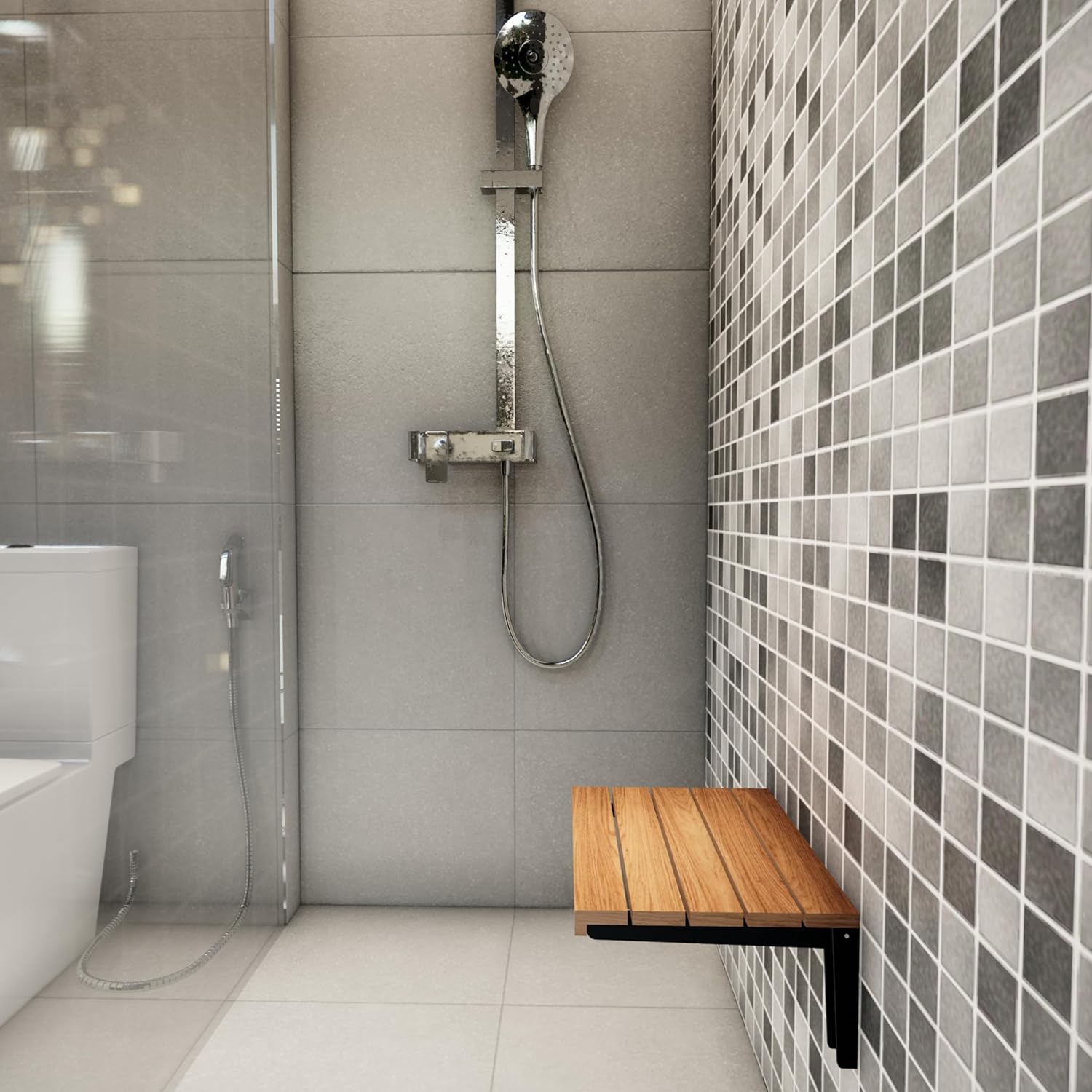 Folding Wooden Wall Mounted Shower Bench I59818