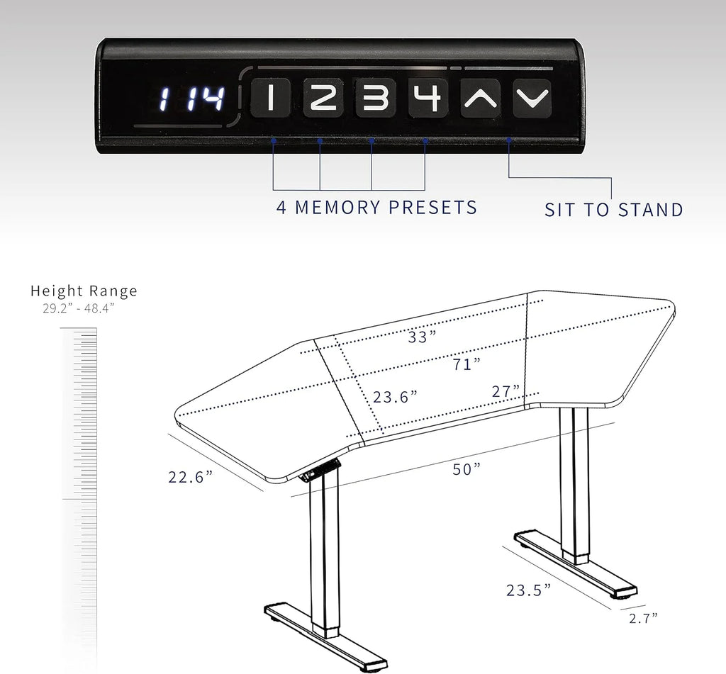 Black Table Top White Frame Electric Height Adjustable Stand Up Desk P837175