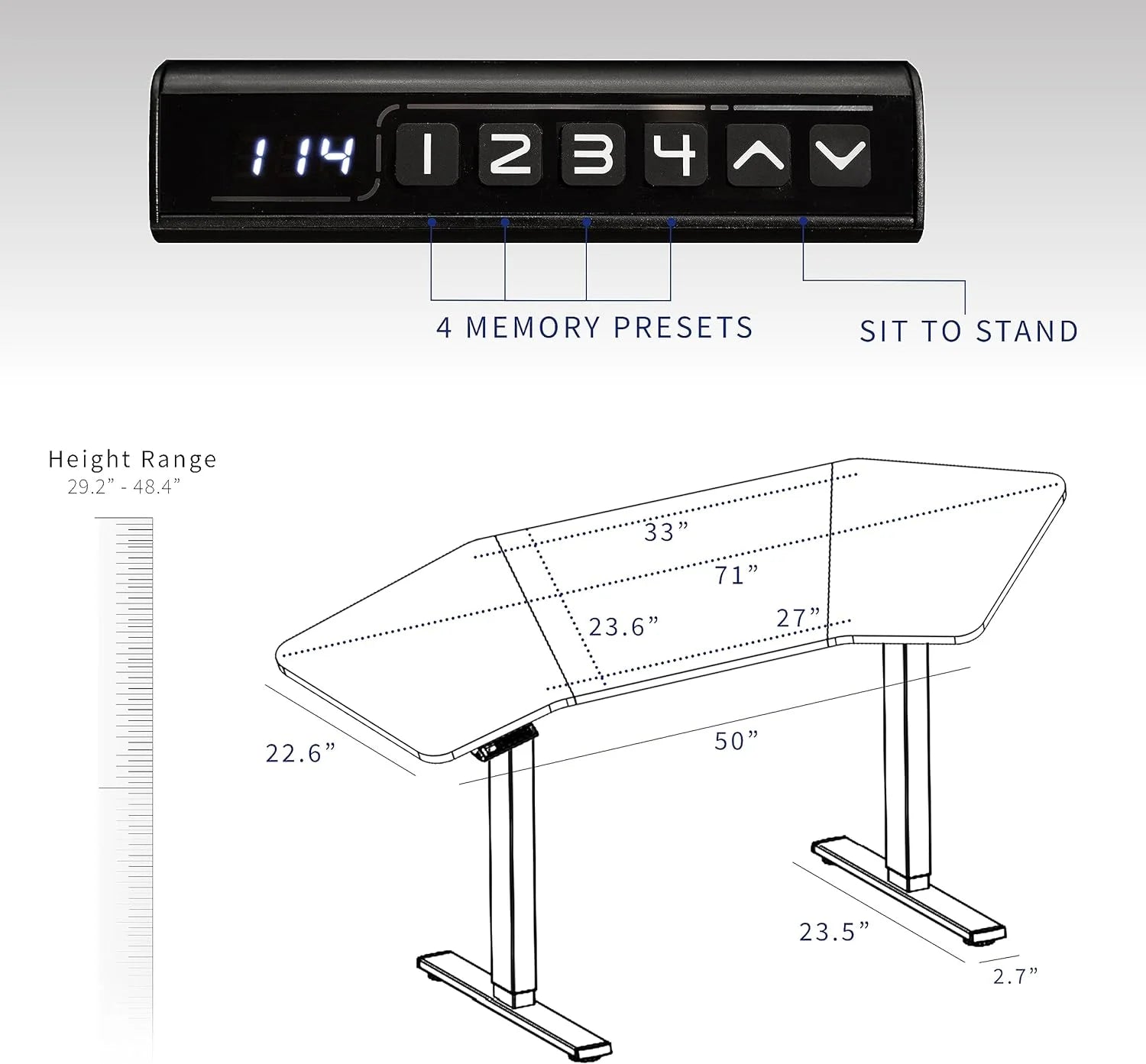 Black Table Top White Frame Electric Height Adjustable Stand Up Desk P837175