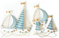 Set of 2 Blue Metal Sail Boat Wall Sculpture H3605