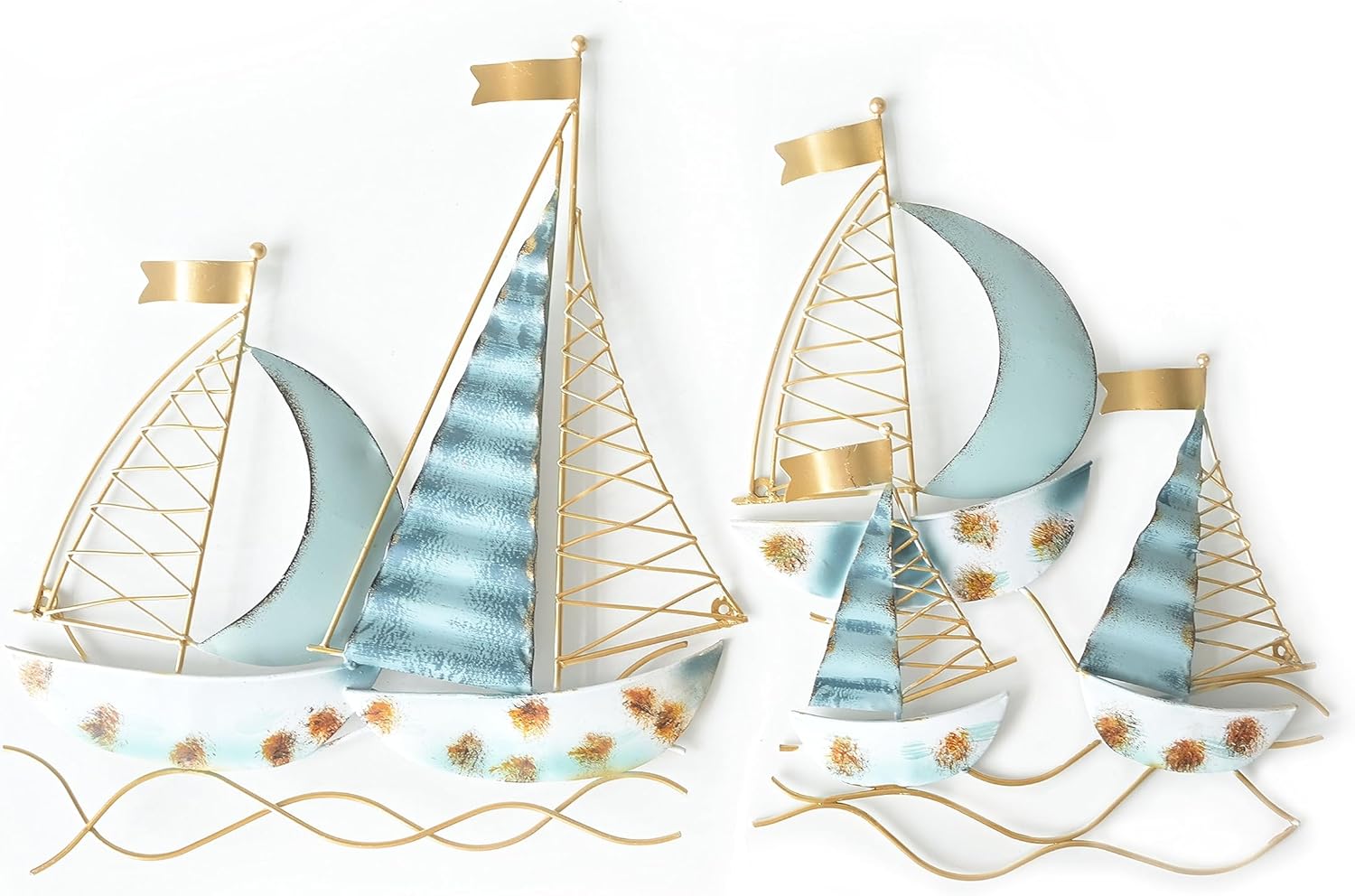 Set of 2 Blue Metal Sail Boat Wall Sculpture H3605