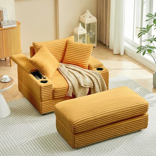 Oversized Corduroy Chaise Longue with Ottoman K863