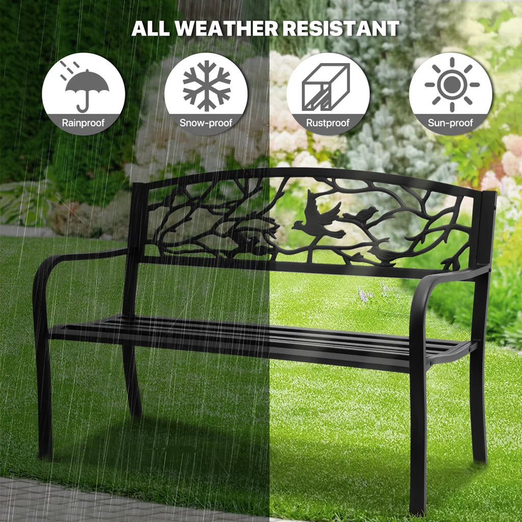 Black Cast Iron Outdoor Garden Bench with Slatted Seat J141809