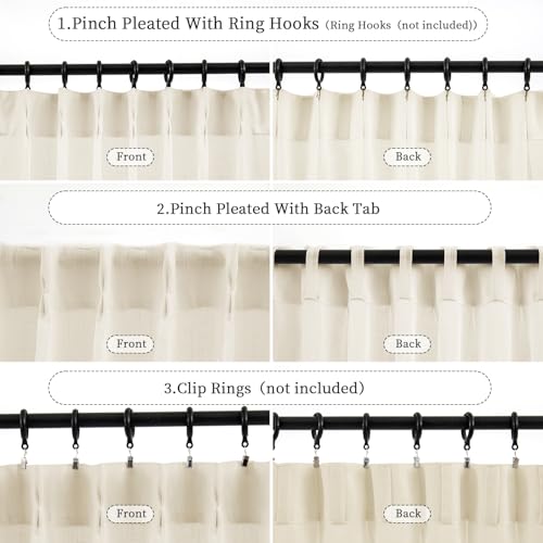 Natural Pinch Pleated Semi Sheer Curtains 84 Inch Long, 2 Panels D584