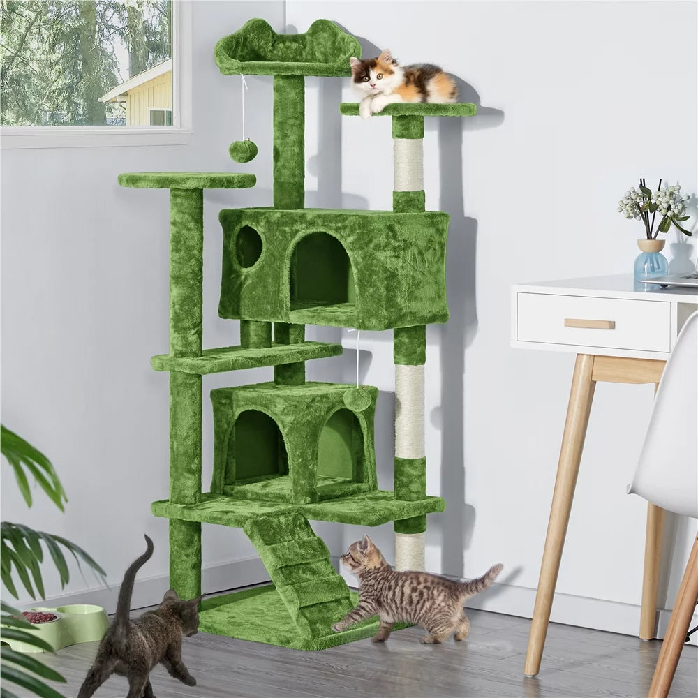 Green 54" Cat Tree with 2 Condos V496