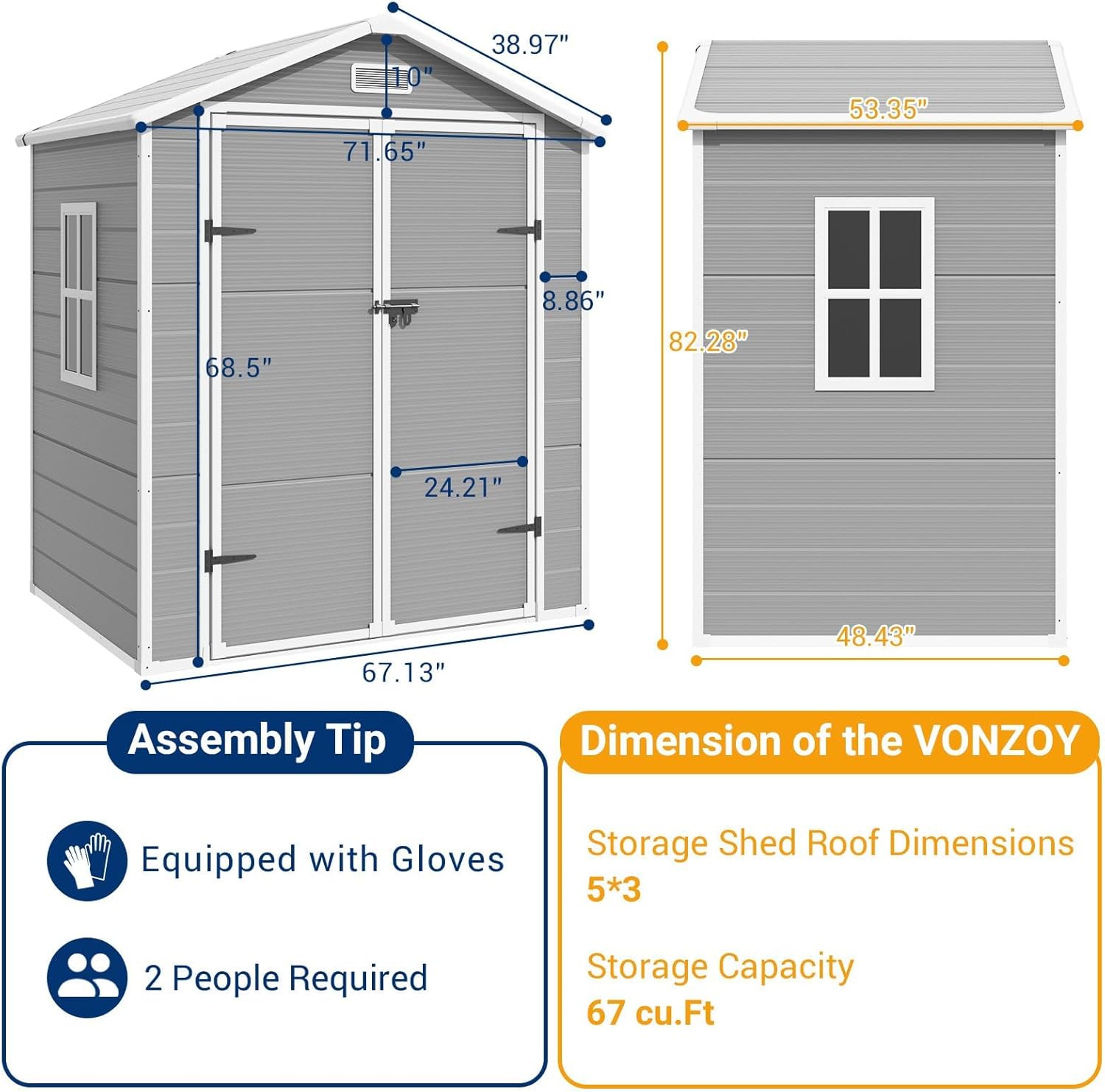Grey & White 6x4.5 FT Resin Storage Shed with Floor and Lockable Door Q12362