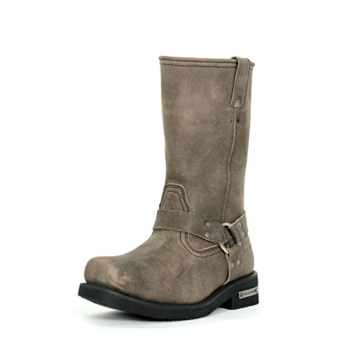 Stone Wash Brown 11-inch Tall Harness Leather Boots S35137