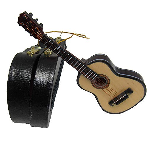 Wooden Guitar Christmas Ornament Acoustic Instrument with Case Holiday Tree Decoration V16407