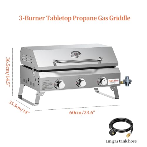3-Burner Portable Propane Gas Griddle with Foldable Cart V1805