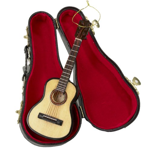 Wooden Guitar Christmas Ornament Acoustic Instrument with Case Holiday Tree Decoration V16407