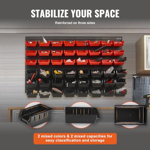 48-Bin Wall Mounted Storage Bins Parts Rack Organizer with Wall Panels P159