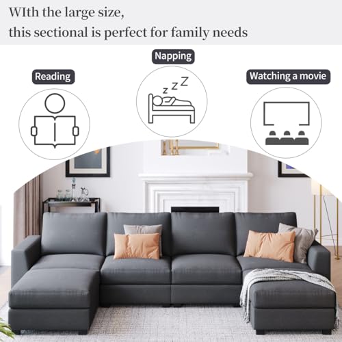 Large U-Shaped Sectional Sofa with Removable Ottomans, Gray Polyester N43038
