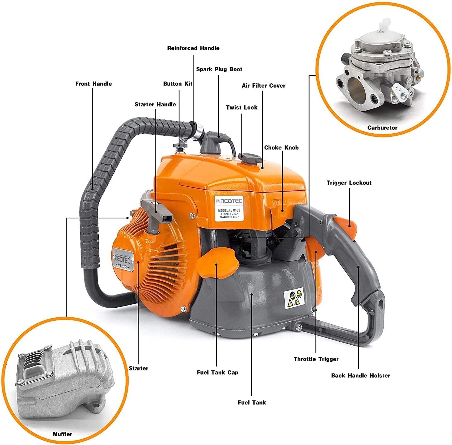36 inch Gas Chainsaw 105cc 4.8KW 6.5HP A551