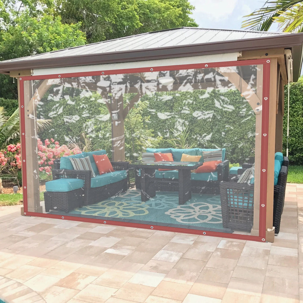 Brown PVC Clear Awning Canopy Patio Roll Up Enclosure U439