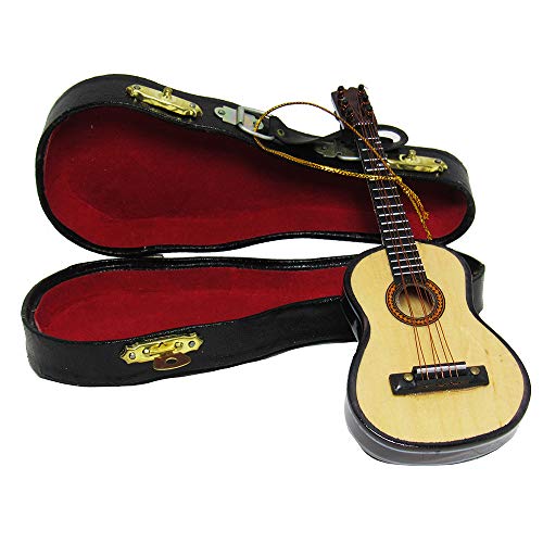 Wooden Guitar Christmas Ornament Acoustic Instrument with Case Holiday Tree Decoration V16407
