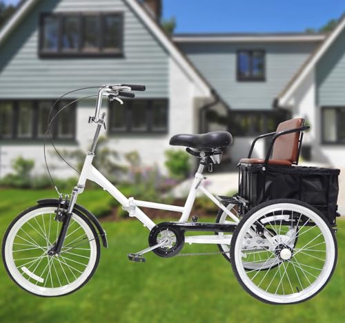Adult Tricycle 7 Speed 20in Wheels Folding Bicycle with Cargo Basket I27044