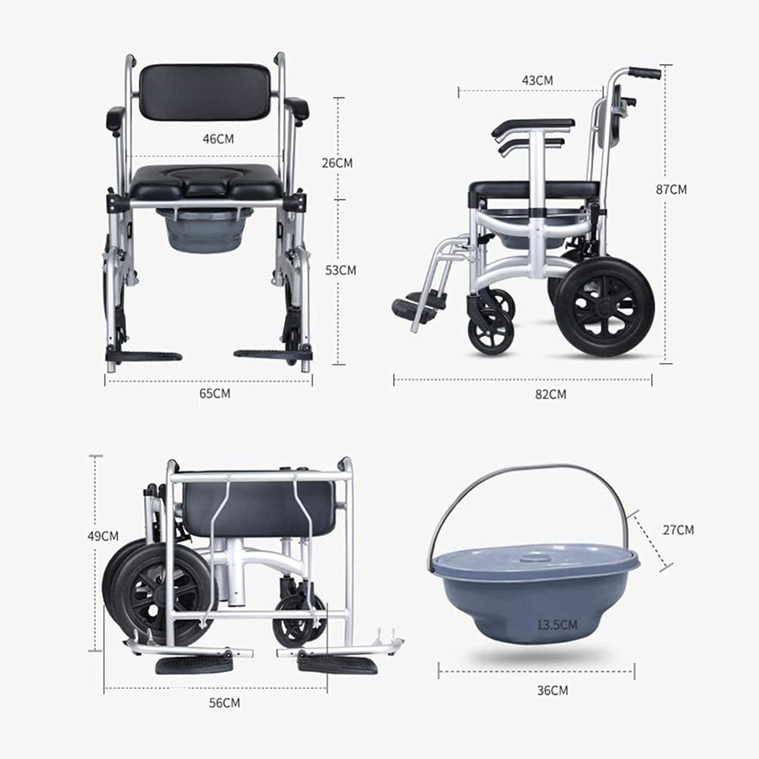 Toilet Commode Chair with Adjustable Height, Detachable Pot and Brakes X62024