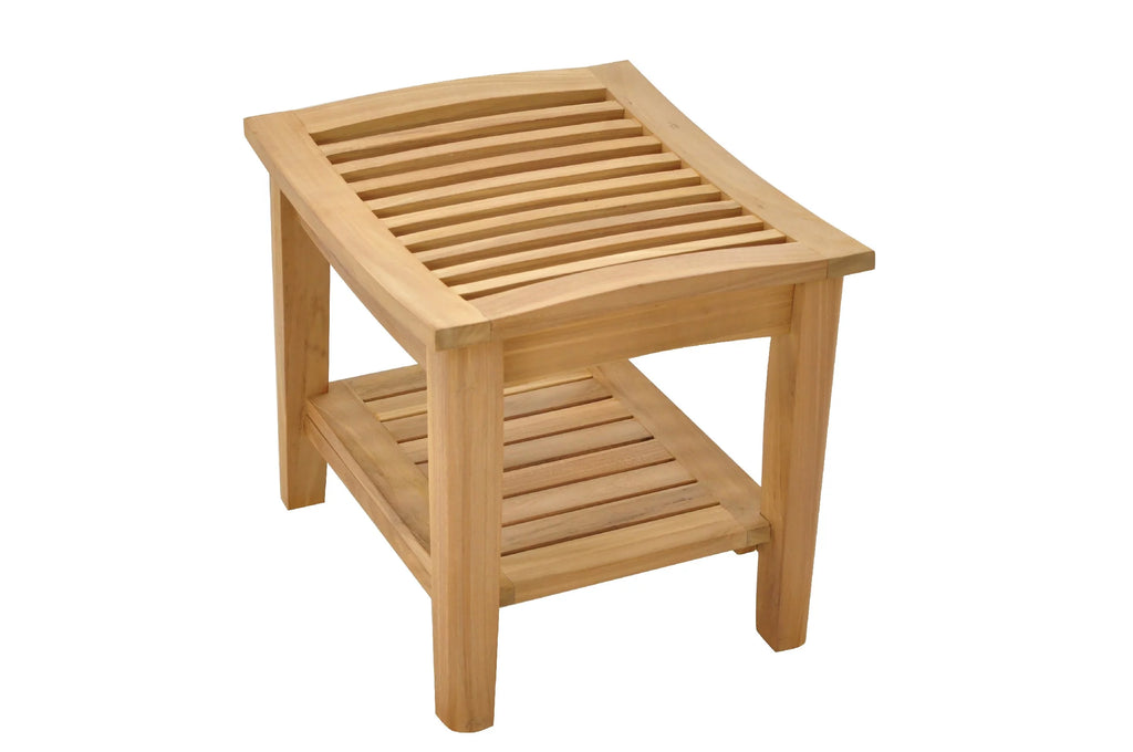Teak Wood Shower Stool Bench with Shelf V385