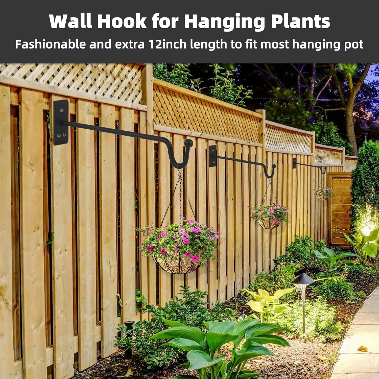 Heavy Duty Metal Plant Hangers, 2 Pack-12 inches, Matte Black K691
