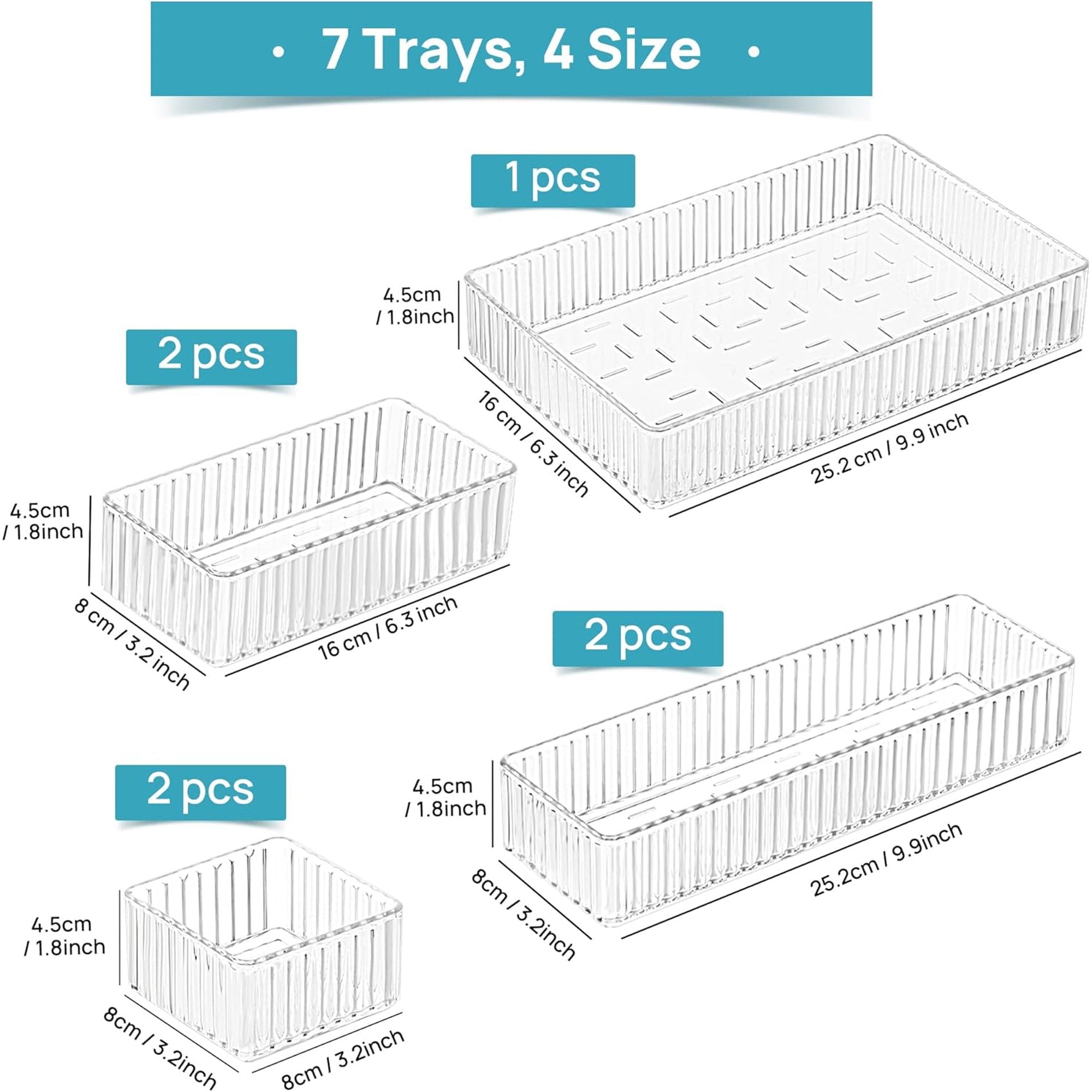 7 PCS Clear Acrylic Drawer Organizer Bins R1828