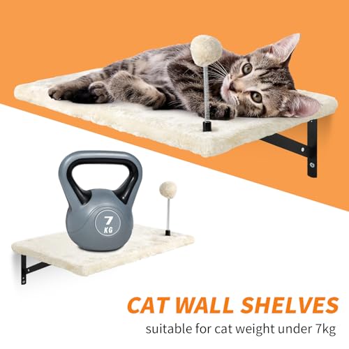 7 Pcs Beige Wood Cat Climber Set with Shelves, Perches, Bridge, Hammock, Scratching Board J680829