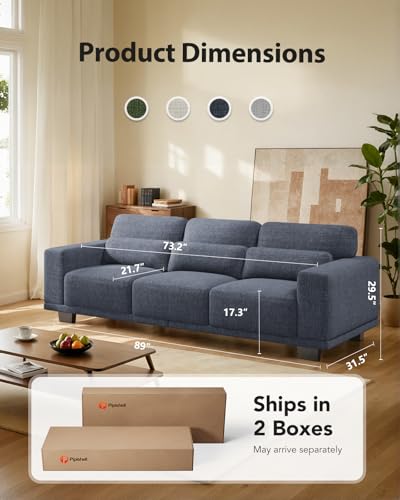 Blue 3 Seater Linen Sofa with Deep Seats G9345