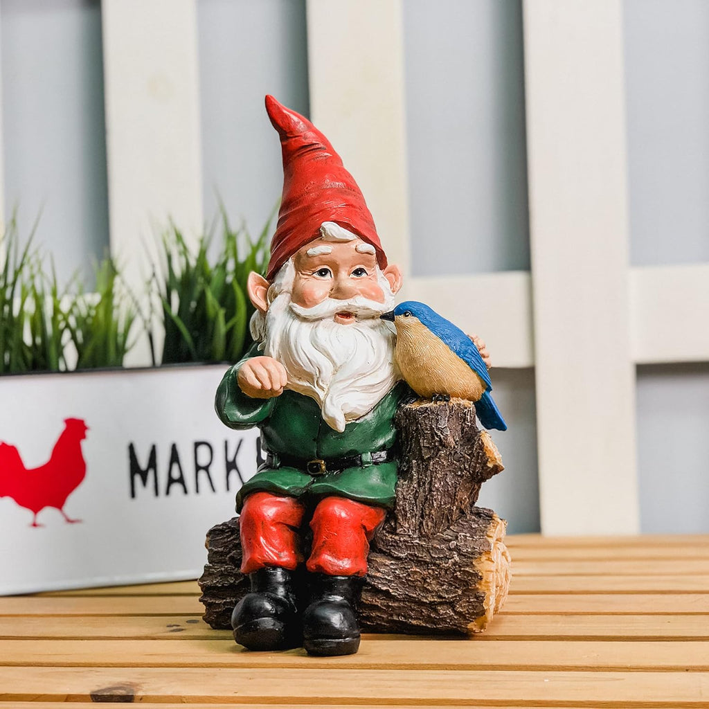 Outdoor Gnome Statue with Bird Statue Y1676