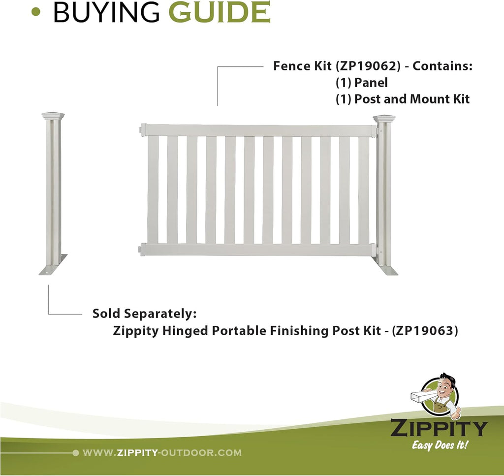 5.5' x 3' Portable Vinyl Fence Kit and 36" x 72" White Picket Fence Panel O7495