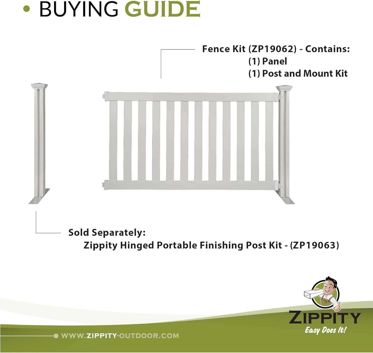 5.5' x 3' Portable Vinyl Fence Kit and 36" x 72" White Picket Fence Panel O7495