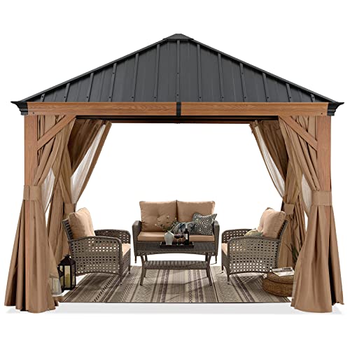Hardtop Gazebo 8x8 Metal Galvanized Steel Aluminum Framed with Netting and Curtain Gray P6586