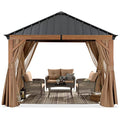 Hardtop Gazebo 8x8 Metal Galvanized Steel Aluminum Framed with Netting and Curtain Gray P6586