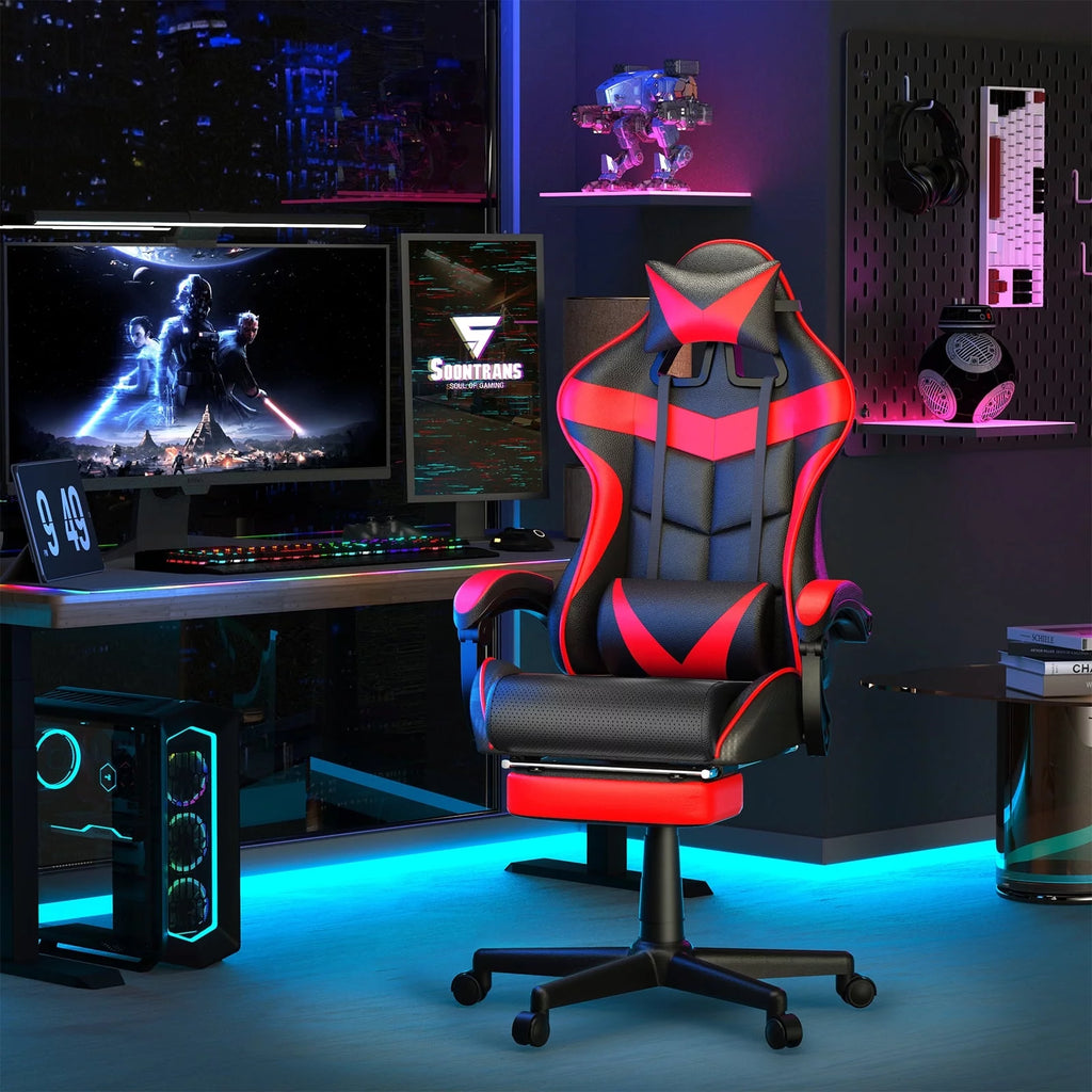 Red Ergonomic Gaming Office Chair with Footrest J83020