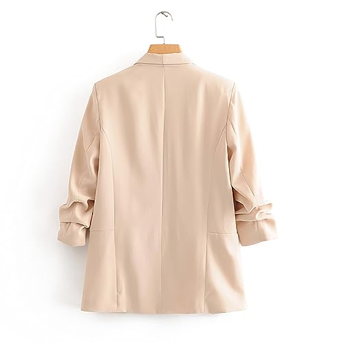Women's Solid Ruffle 3/4 Sleeve Cardigan Jacket with Pockets C21370
