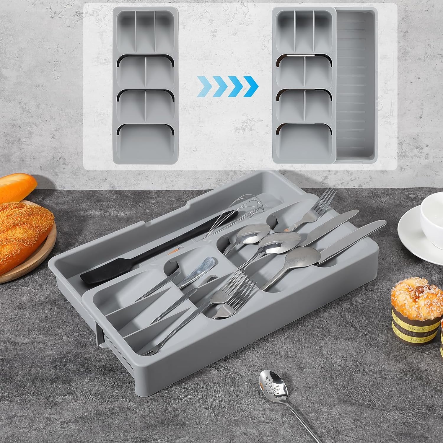 2 Pcs Expandable Gray Kitchen Drawer Organizer E1637