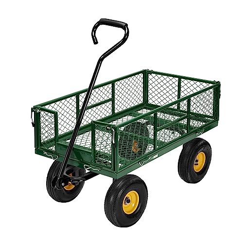 Heavy Duty Mesh Steel Garden Cart Folding Utility Wagon with Removable Sides and 10 inch Tire (Black) V787314