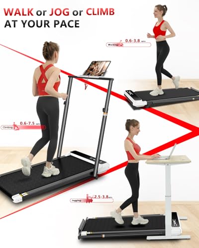 Walking Pad with Handle Bar, 5% Manual Incline Treadmill, 2.5HP Foldable Treadmill with Handrails, 300 LBS T459539
