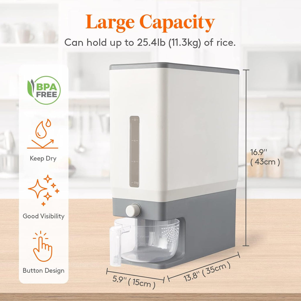 Rice Dispenser 25 Lbs (11.3kg) Sealed Moisture Proof with Measuring Cup G71349
