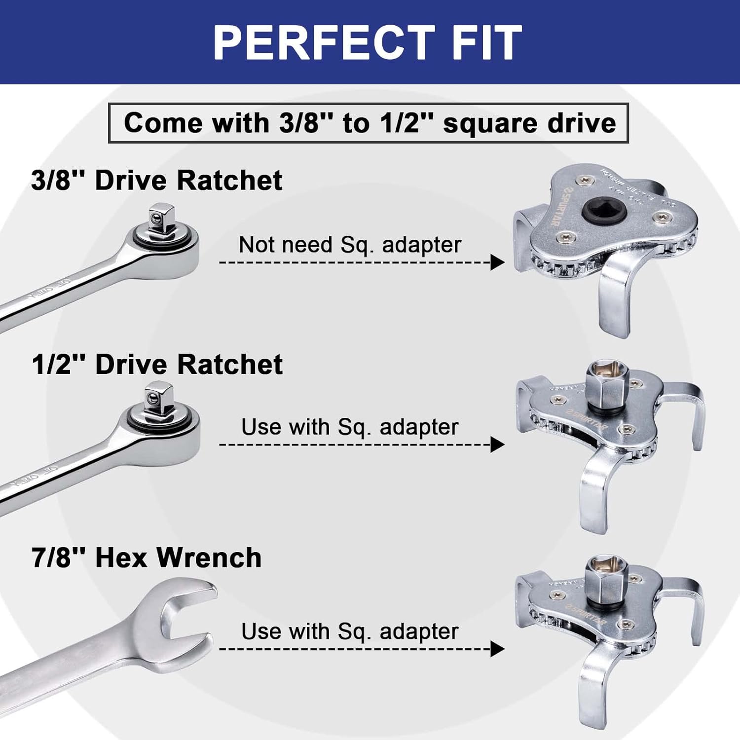 Universal Oil Filter Wrench 3 Jaw Adjustable Oil Filter Removal Tool A495