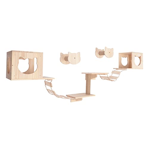 Wall-Mounted Cat Climber Set with Cat Wall Shelves, Scratching Posts, Condo House, Ladder, Perches M81164
