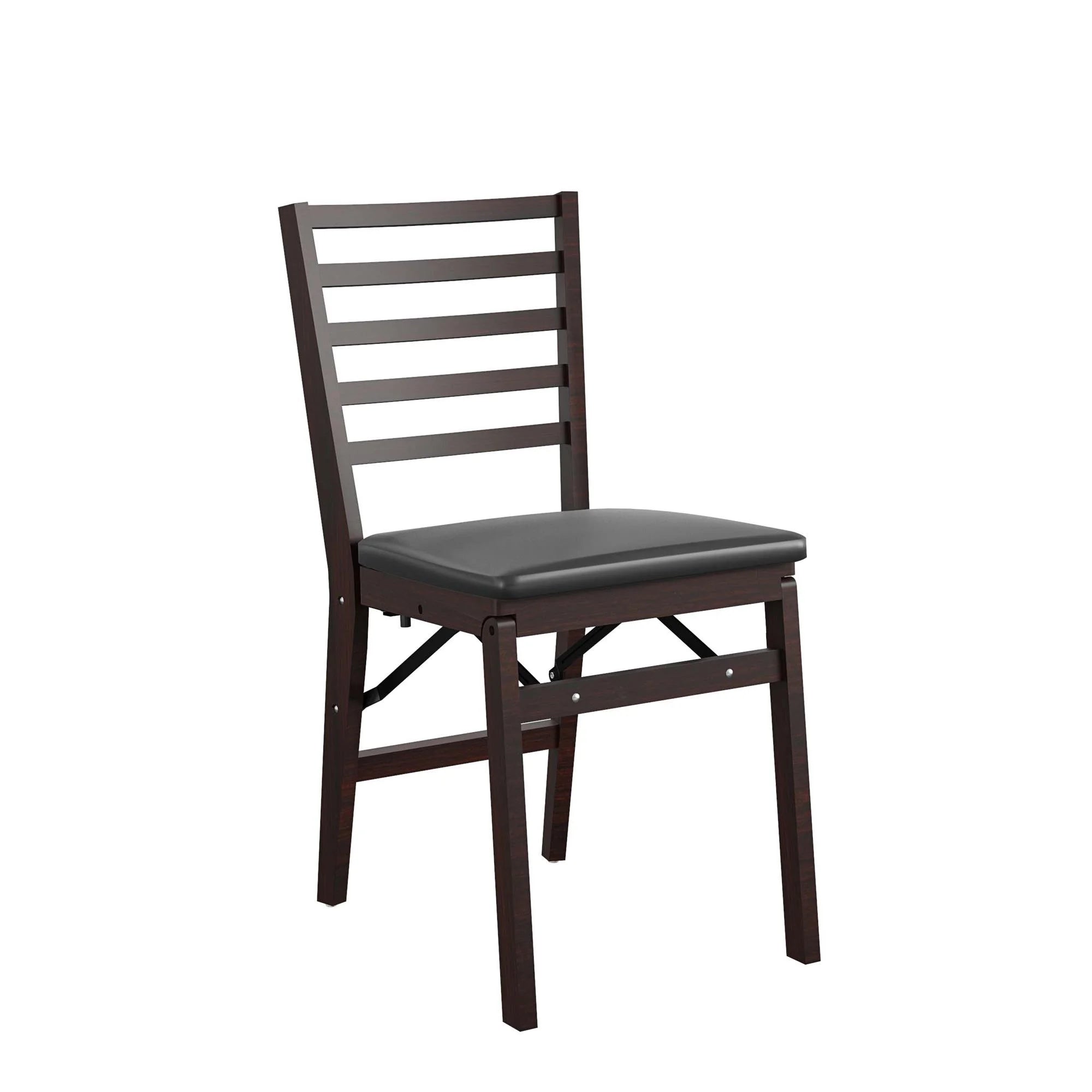 Dark Mahogany Wood Folding Chair with Vinyl Padded Seat, 2-Pack D9369