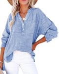 Womens Button V Neck Long Sleeve Shirts Solid Blouses Tops S585