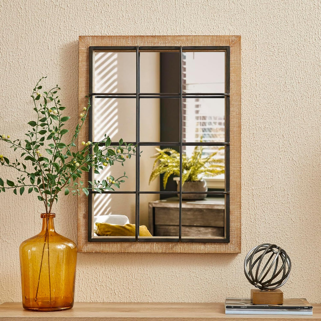 Windowpane Wall Mirror 24'' x 32'' Rectangle Wood Metal Frame F848